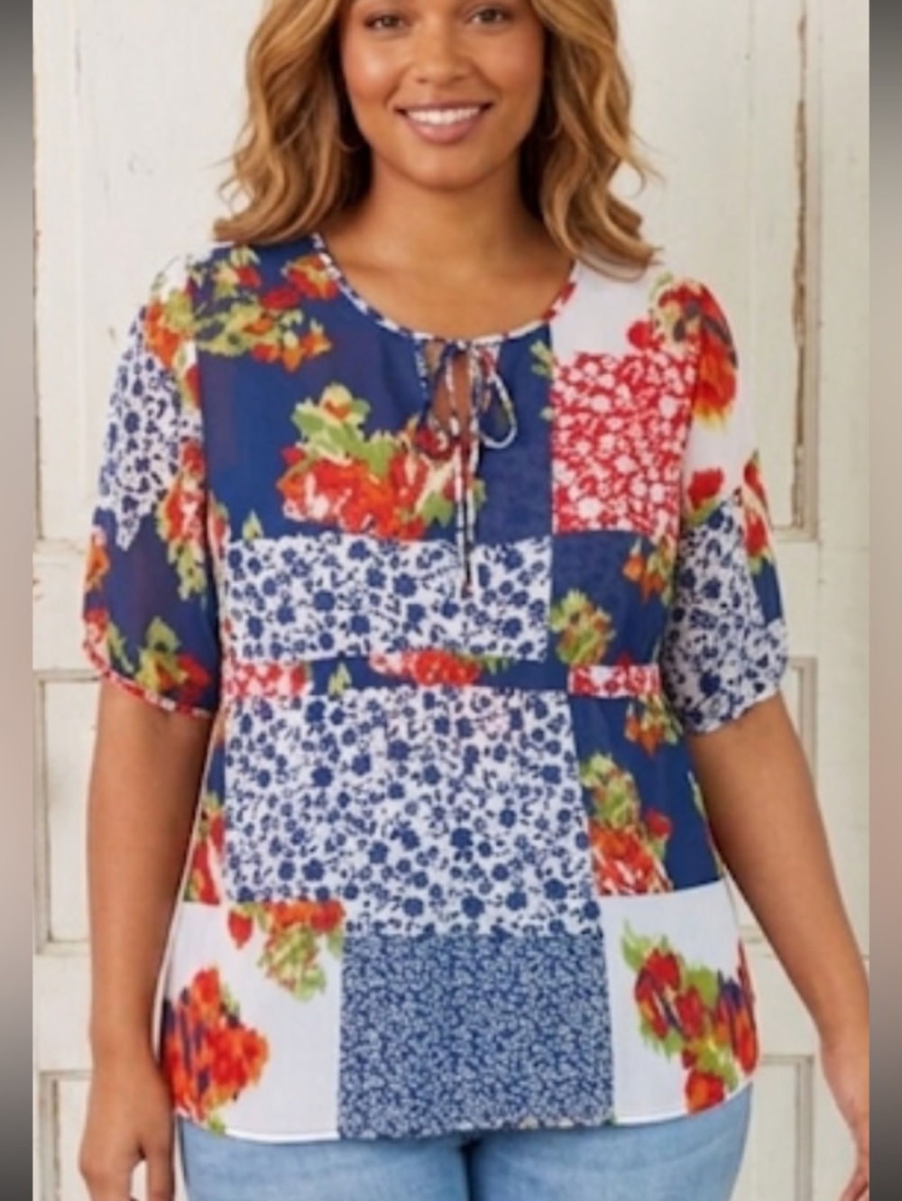 Valerie Stevens Blue and Red Relaxed Tunic